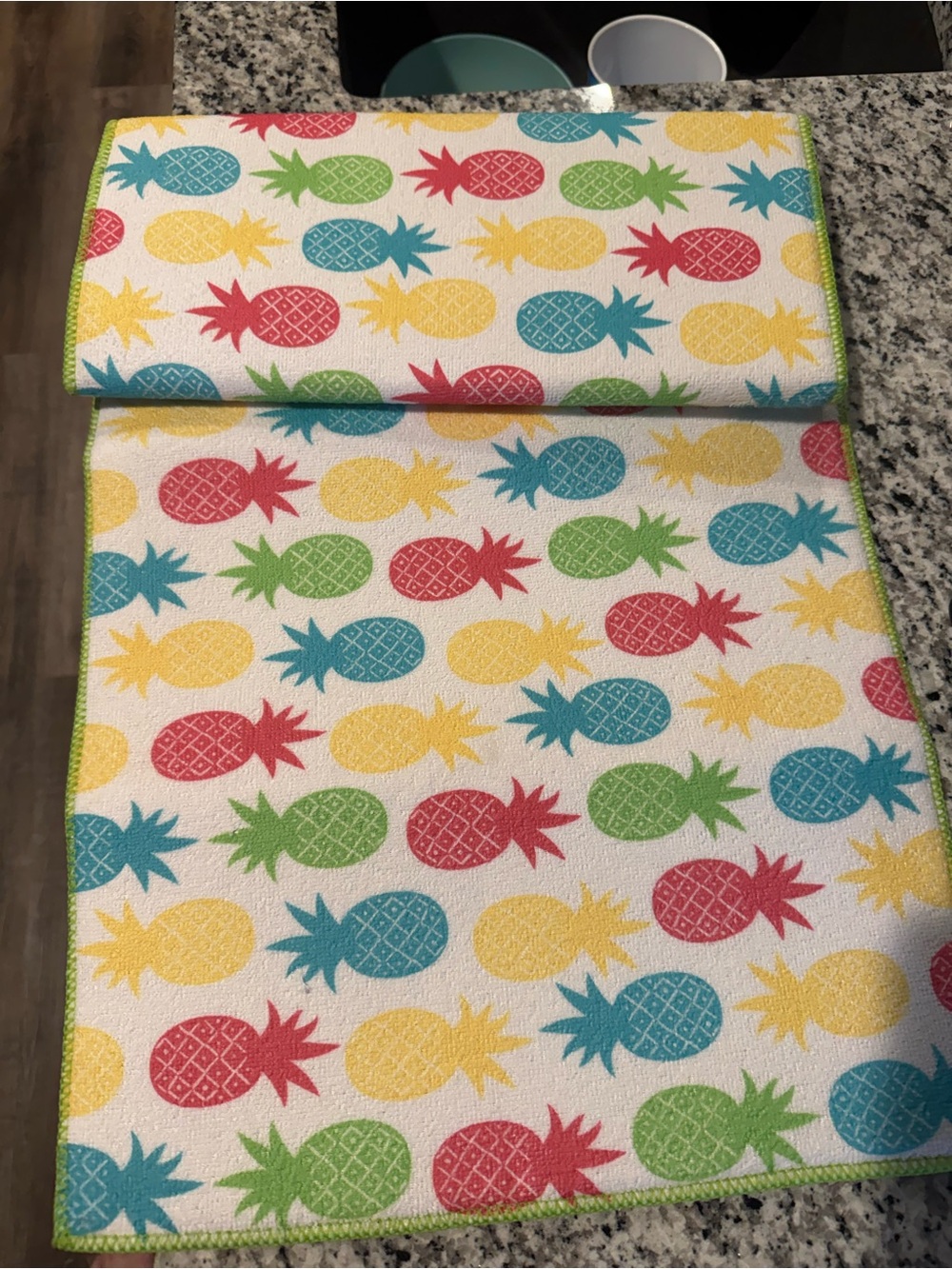 Pair of Pineapple Print Kitchen Drying Mats- Bright Multicolor